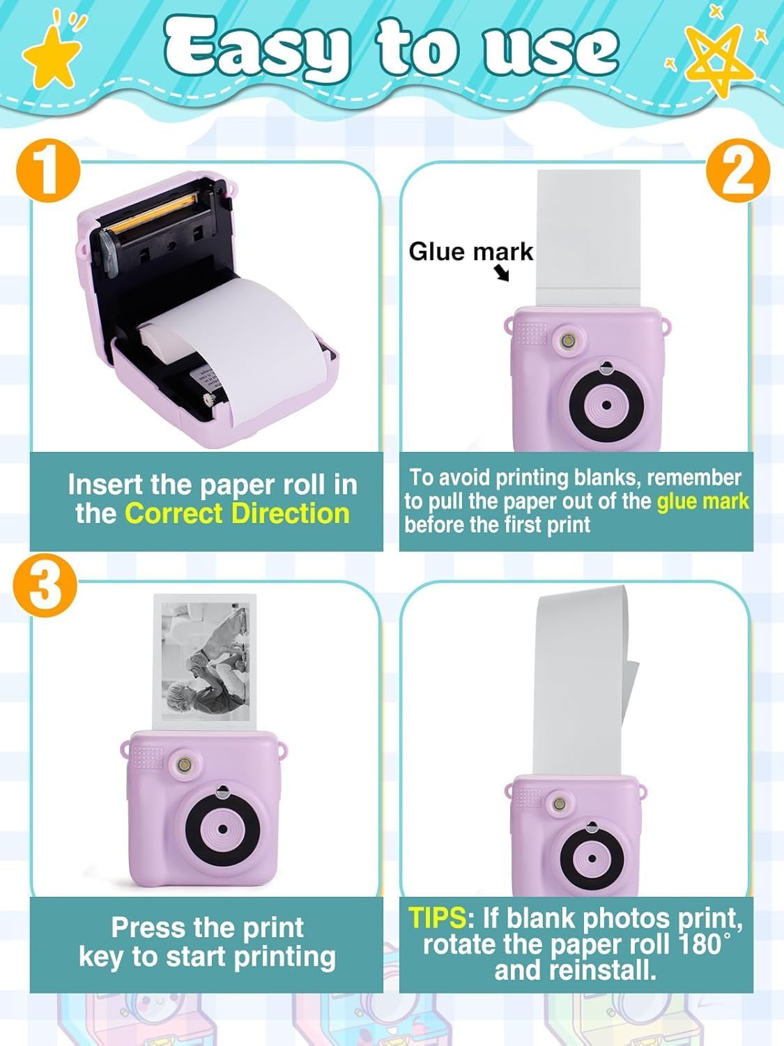 Skiennix Instant Camera Print Refill Paper - 9 Thermal Rolls for Kids' Photo Printers | Perfect Birthday Gift
