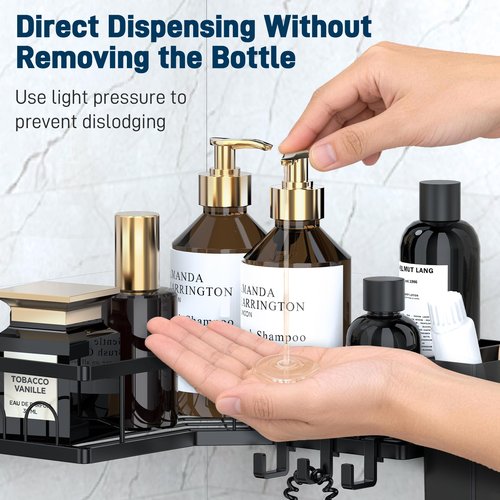 Sitlais Corner Adhesive Shower Caddy, 5-Pack Rustproof Metal Corner Shelves with 2 Storage Boxes, 18 Hooks, No Drilling Wall Mounted Bathroom Organizer for 90° Corner, Black