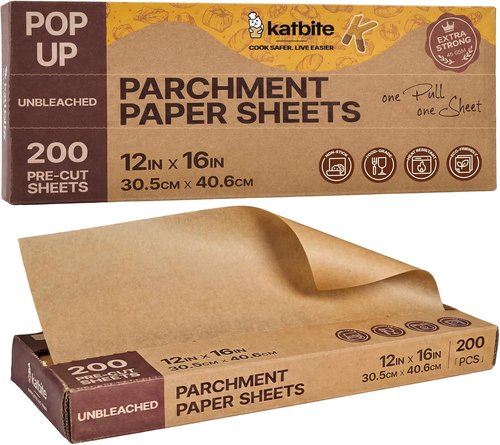 Katbite Parchment Paper Sheets - 200 PCS Precut Unbleached Baking Paper, 12x16 Inches, Heavy Duty & Non-Stick