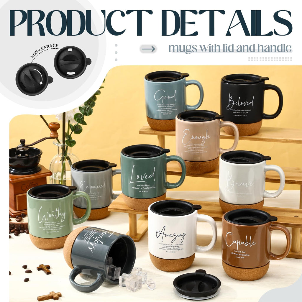 Didaey 10 Pcs Christian Coffee Mugs Mothers Day Gifts for Church Women Men Bulk 15 oz Bible Verses Religious Inspirational Cups with Cork Bottom for Study Group Coworker Sunday School Teacher Gifts