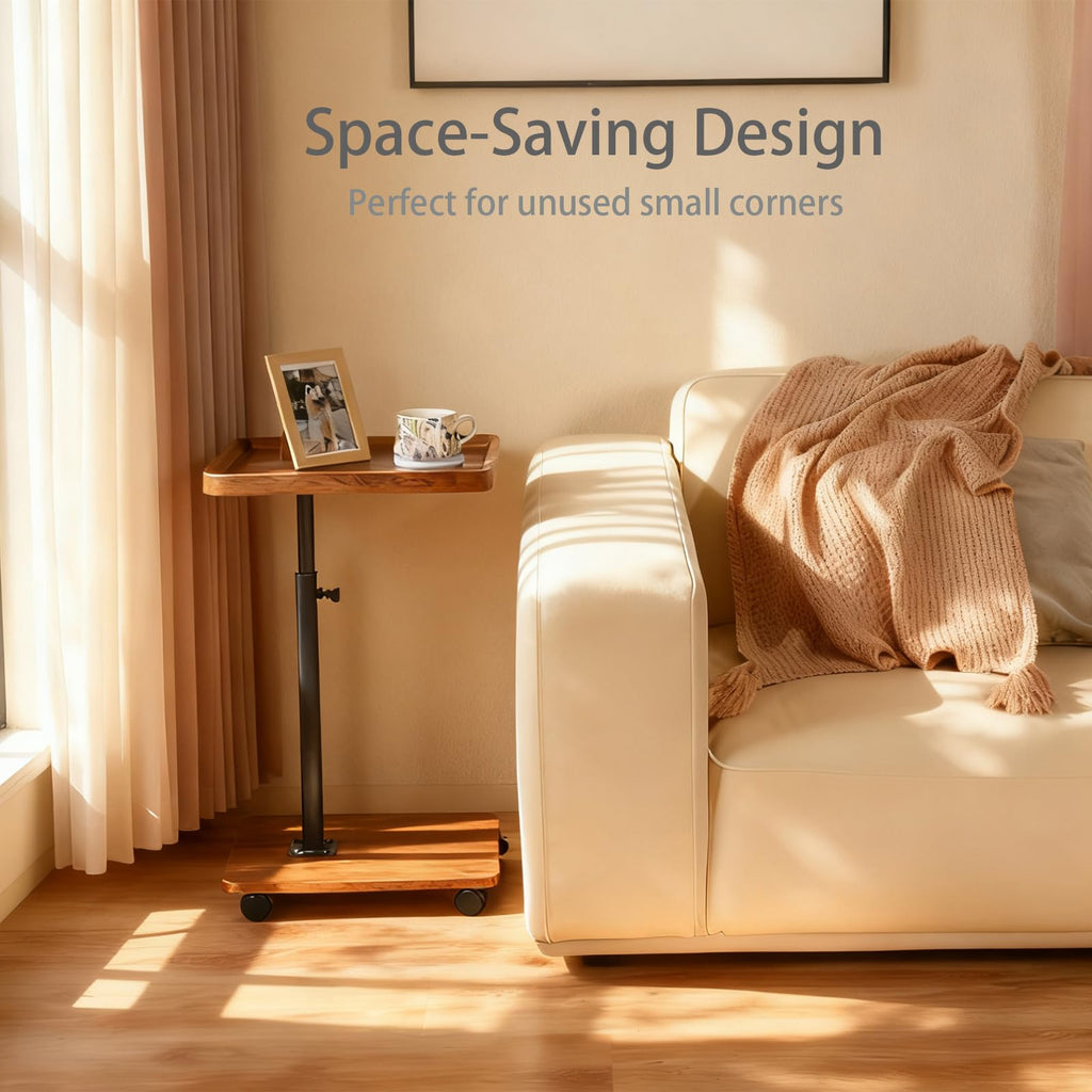Adjustable Height Couch Tables that Slide Under Sofa, 360° Swivel Modern Tv Tray Table with Wheel, C Shaped End Table for Couch, C Table for Small Place, Perfect for Livingroom, Bedroom