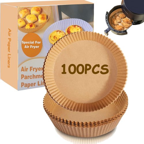 Air Fryer Disposable Paper Liners - Non-Stick Round Parchment for Easy Baking & Roasting | 100PCS 6.3 Inch Natural