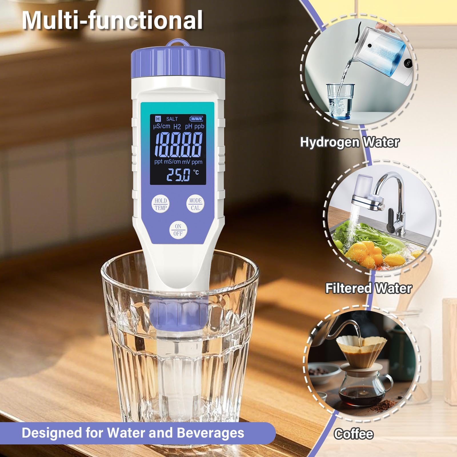 YewhickPool Salt Tester & Chlorine Meter, Pool pH Tester, 7 in 1 FAC Digital Salinity Tester for Saltwater Aquarium Sodium Chloride Swimming Pools Hot Tubs Spas