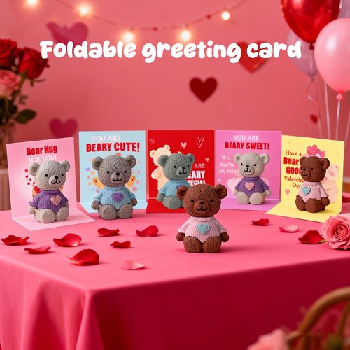 24pcs Valentines Day Gifts for Kids,Valentines Day Cards with Bear Erasers,Valentine Bulk Erasers School Classroom Students Exchange Gifts Party Favors