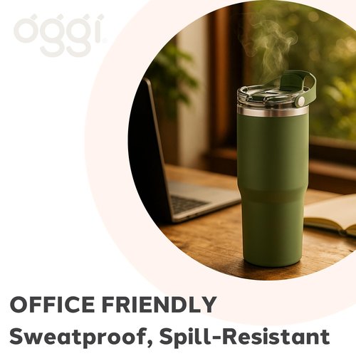 Oggi 30oz Vacuum Insulated Tumbler with Lid & Top Carry Handle – Stainless Steel Coffee Thermos, Travel Mug, Fits Cup Holders, Sweatproof, for Hot or Cold Drinks, Insulated Mug for Adults, Blue
