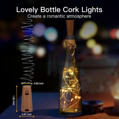 Brightown Wine Bottle Lights - 10 Pack 20 LED Waterproof Cork Lights | Silver Wire Fairy Lights for DIY Party Décor