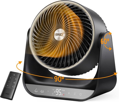 DREO Whole Room Heater - 3D Oscillating Heating with Long-Range Circulator | 3 Heat & Fan Settings, Black