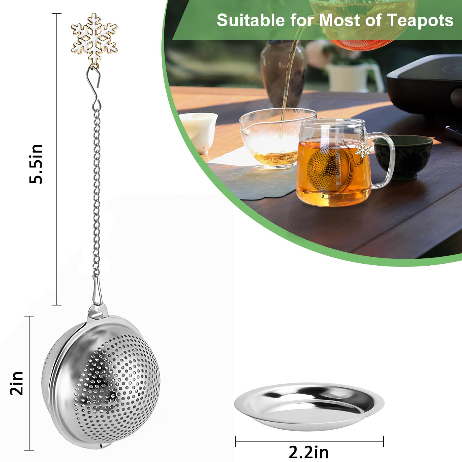 Numola 2Pcs Tea Ball Infuser - Locking Clasp Tea Strainer with Chain, Food Grade 304 Stainless Steel Loose Leaf Tea Steeper for Herbal/Green/Black Tea - Reusable Tea Infuser for Home, Office & Travel