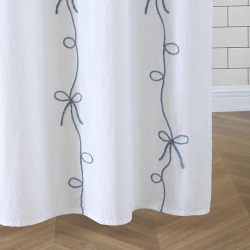 Peri Home 100% Cotton Fabric Shower Curtain for Bathroom, 72 x 72 inches, Blue Sasha Bows