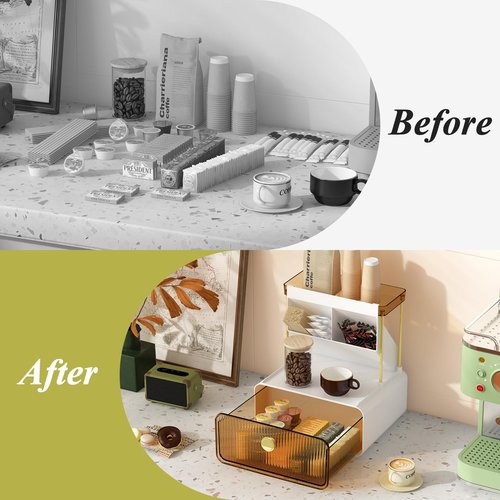 FOLLOWIN 3 Tiers Makeup Organizer with Drawer,Cosmetic Display with Lipsticks Brush Holder,Cosmetics and Beauty Supplies Organizers for Vanity,Dresser,Bathroom Desktop Countertop Organizer,Amber