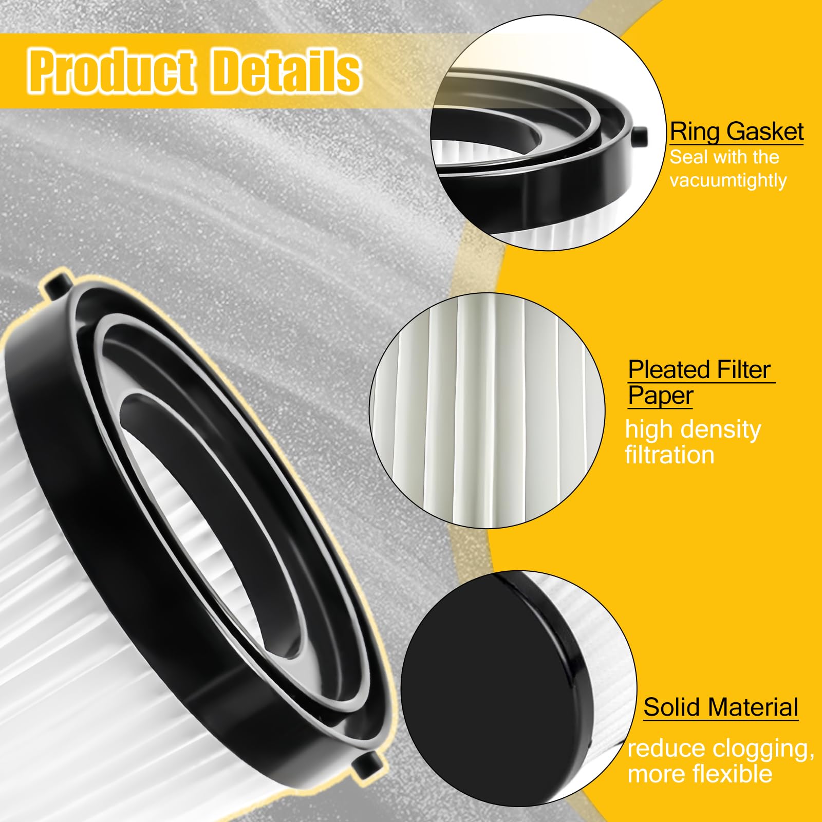 4-Pack DCV5011H DCV501HB Replacement HEPA Filters attachmentCompatible With DEWALT 20V Cordless Handheld Vacuum Cleaner WashableAnd Reusable Accesso