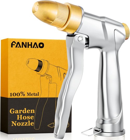 FANHAO Heavy Duty Metal Garden Hose Nozzle - Adjustable Spray Patterns for Watering & Washing