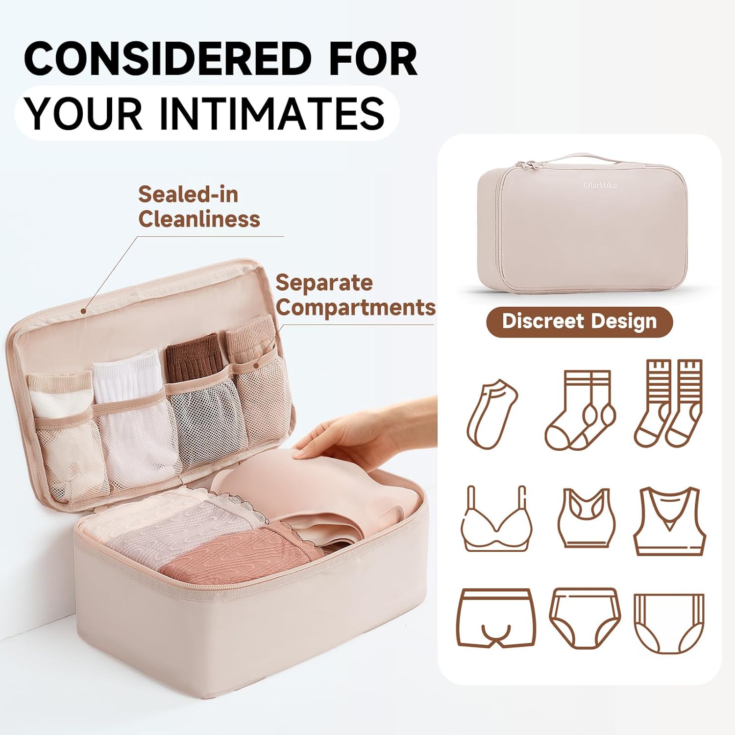 Skiennix Packing Cubes - 11 Set Travel Organizers | TSA Approved Makeup & Toiletry Bags - Beige