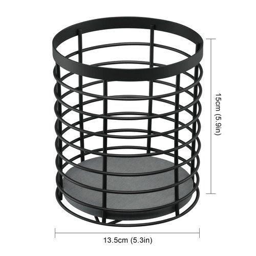 DTONIMA Utensil holder - Large Round Utensils Holder with Diatomaceous Base Matte Black Cooking Utensil Holder,Kitchen countertop Utensil Organizer (Metal)