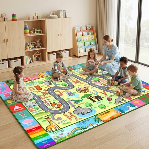 HBUFBUQ Kids Rugs for Playroom 4.5x6 Feet Educational Area Rug with Alphabet Animals Numbers Non Slip Baby Play Mat for Nursery Bedroom Classroom Floor Decor