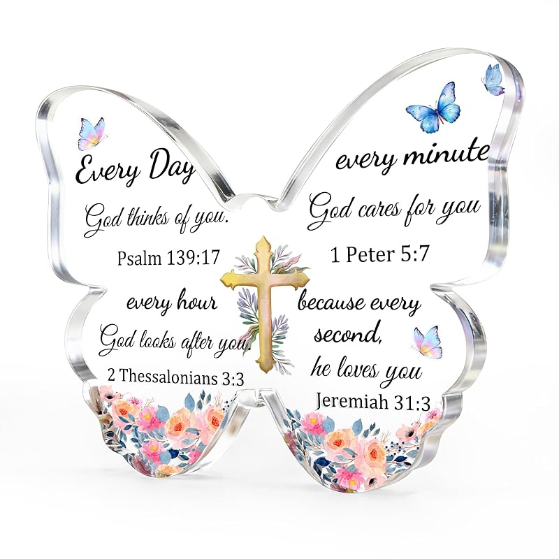 Bible Verse Butterfly Desk Decor - Inspirational Christian Gift for Women