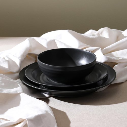 Stone Lain Orbit 16-Piece Round Stoneware Dinnerware Set, Charcoal, Service for 4 with Plates, Bowls & Mugs, Durable Ceramic Kitchen Tableware, Dishwasher & Microwave Safe