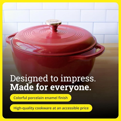 Lodge Enamel Cast Iron Dutch Oven - 6 Quart Moisture-Sealing Lid & Dual Handles - Ideal for Baking & Slow Cooking - Cranberry
