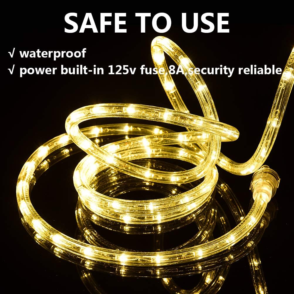 Skiennix 50ft LED Rope Lights - 540 Warm White LEDs, Waterproof & Connectable for Indoor/Outdoor Use