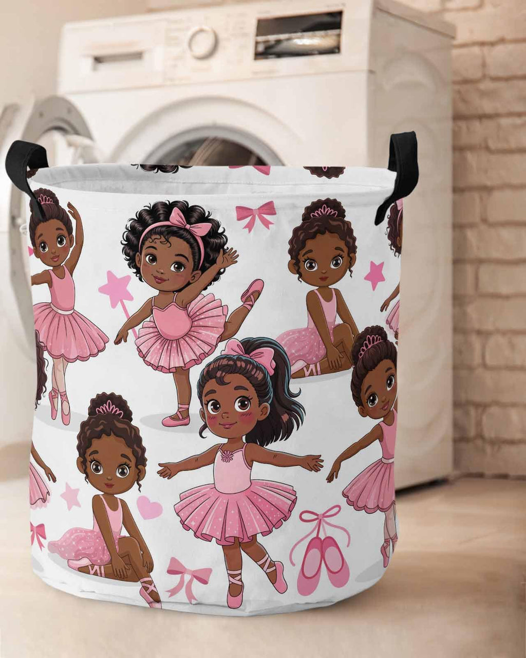 Laundry Basket African Black Girl Ballet Dance,Waterproof Collapsible Clothes Hamper Pink Skirt Star Bow,Large Storage Bag for Bedroom Bathroom