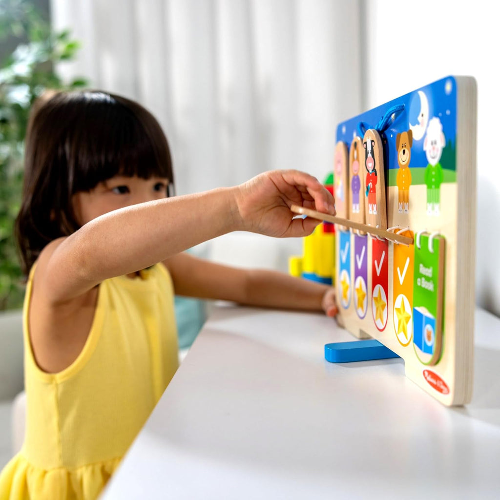 Melissa & Doug My Daily Routines Chart - Wooden Habit Tracker with Multi-Lingual Stickers | Screen-Free Preschool Toy for Ages 3+