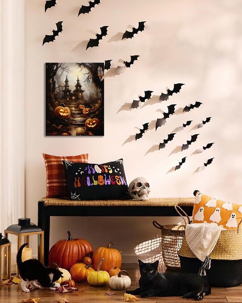 AbcCustomize Halloween Canvas Wall Art - Spooky Haunted House & Eerie Pumpkins | Vintage Gothic Decor for Living Room & Bedroom