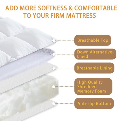 WhatsBedding 4 Inch Memory Foam Mattress Topper Queen Size, Supportive Fluffy Shredded Memory Foam Filled Pillow Top, Extra Soft Bed Topper for Back Pain Relief, 60x80 Inch