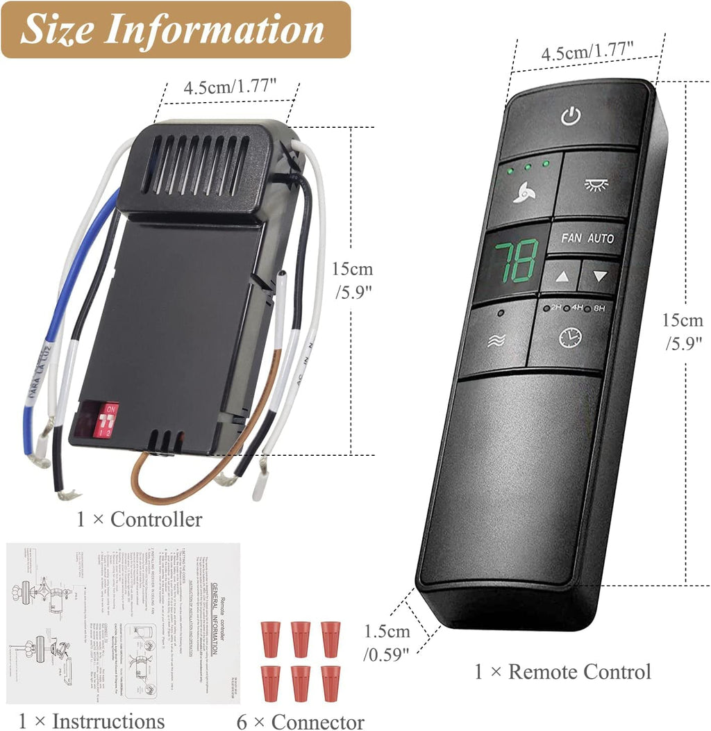 Universal Ceiling Fan Remote Control Kit Replacement for Hampton Bay Home Decorators Collection Hunter Harbor Breeze, 3-Speed Timer Light Dimmer Thermostatic Control, 2AAZPHD3/HD3 KUJCE10320/TR222A