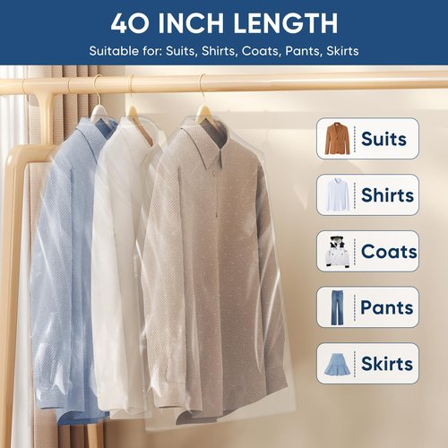 SmileLucky 50 Pack 23.6"x40" Garment Bags for Hanging Clothes, Thick Clear Plastic Dry Cleaning Covers for Closet Storage & Travel
