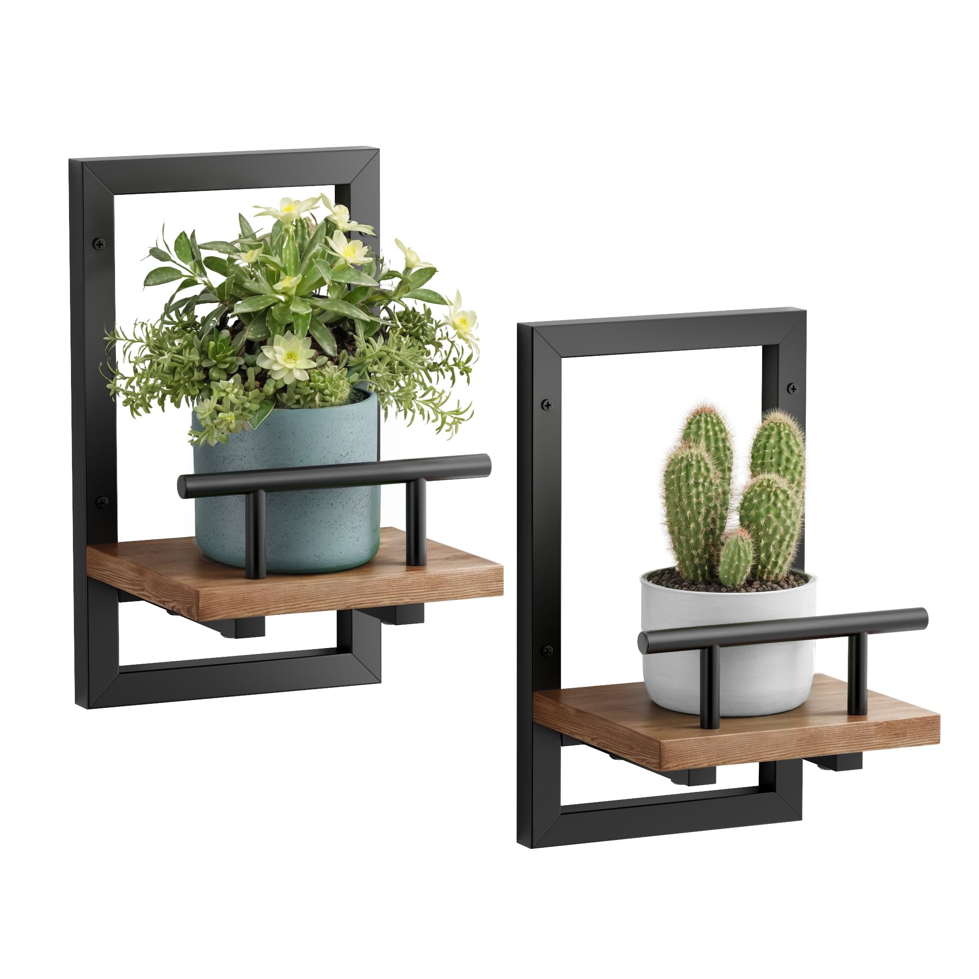 Sbosbo Floating Shelves for Wall, Plant Shelf Indoor, Wall Planters for Indoor Floating Plant Shelves for Bedroom, Living Room, Kitchen, Office, Bathroom Decor (2 Pack)