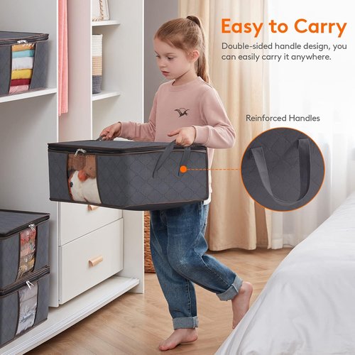 Lifewit 4-Pack Clothes Storage Bags - Foldable Closet Organizers with Clear Windows | Gray Fabric