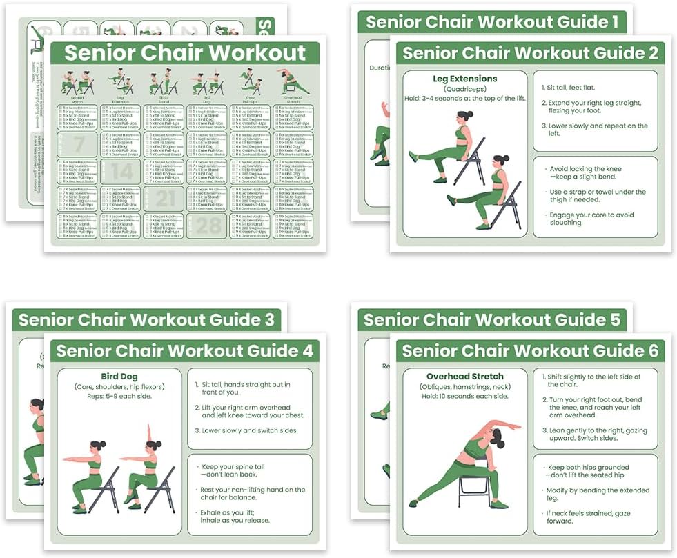 Senior Exercise Chair Workout Poster - 30-Day Stretching & Gentle Seated Exercise Chart