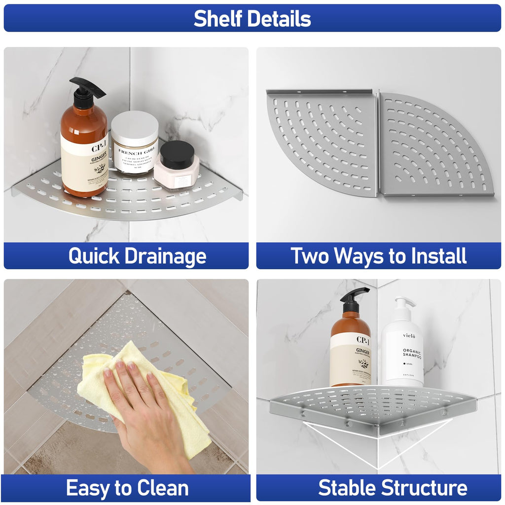 LFBA 2 Pack Corner Shower Shelves 304 Stainless Steel Shower Corner Shelf Brushed Nickel Bathroom 8 in Prevent Rust Drilling Installation