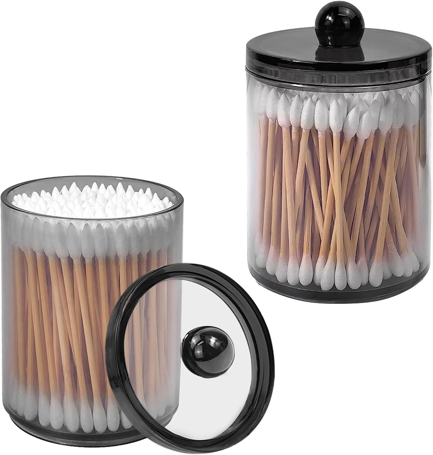 Skiennix 2-Pack Black Plastic Qtip Holder - Stylish Bathroom Vanity Organizer for Cotton Swabs & More
