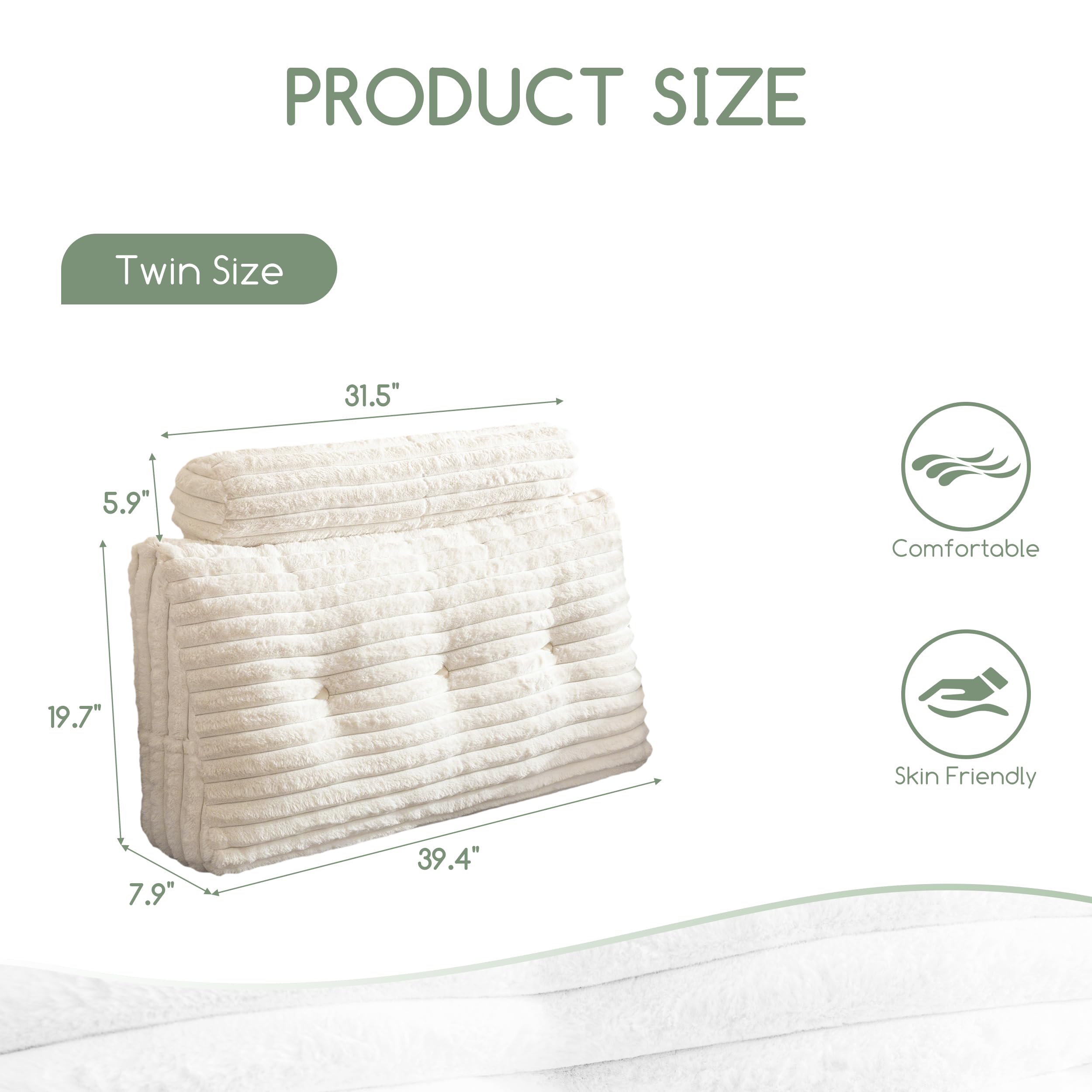 HIGOGOGO Triangular Headboard Wedge Pillow with a Cylindrical Pillow and Memory Foam Filling, Daybed Pillows for Sitting up, Reading or Working with Removable Cover,Twin 39.4"x19.7"