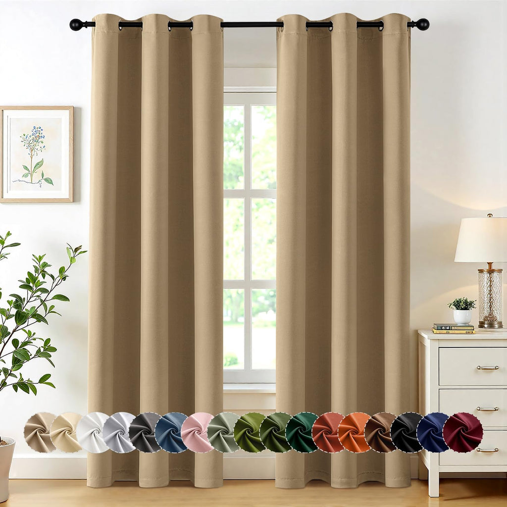 MIULEE Taupe Brown Blackout Curtains - Thermal Insulated Room Darkening Drapes | 84 Inch, 2 Panels