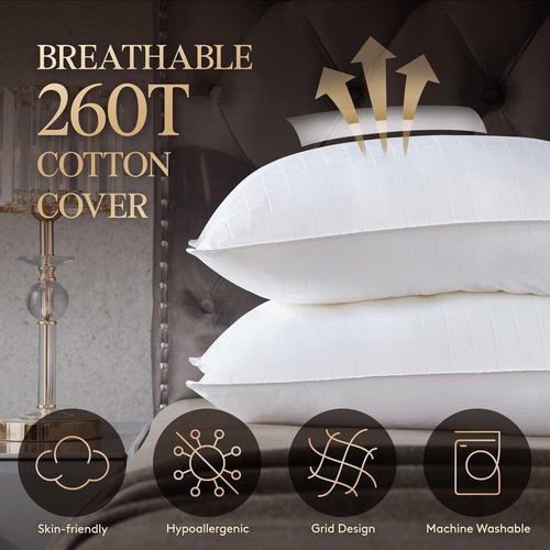 Lifewit Queen Size Bed Pillows - Soft Supportive Cooling Pillows for Side, Stomach & Back Sleepers | Set of 2