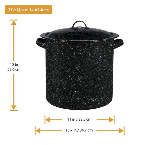 Granite Ware 15.5 Qt Steamer Pot With Rack, Black - Multi-Tier Steam Pot for Cooking Tamales, Seafood, Vegetables - Durable Porcelain Cookware with Steel Core - Everyday Versatile Cookware