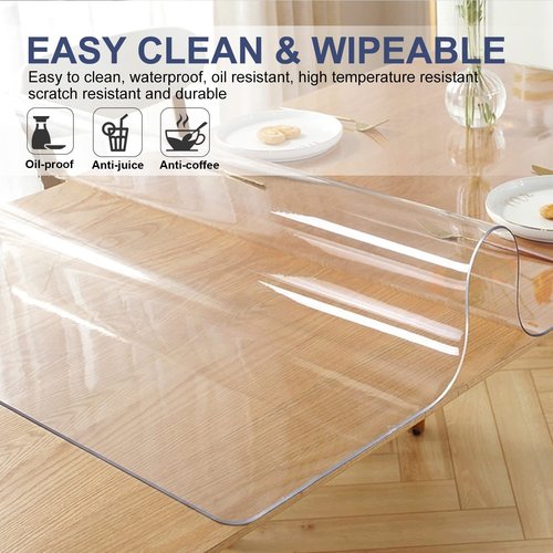 42x112" Clear PVC Desk Protector Cover Transparent Table Cover Protector Crystal Plastic Conference Table Mat Waterproof Table Pad for Kitchen Countertop Dining Table Work Table Buffet Table Non-slip