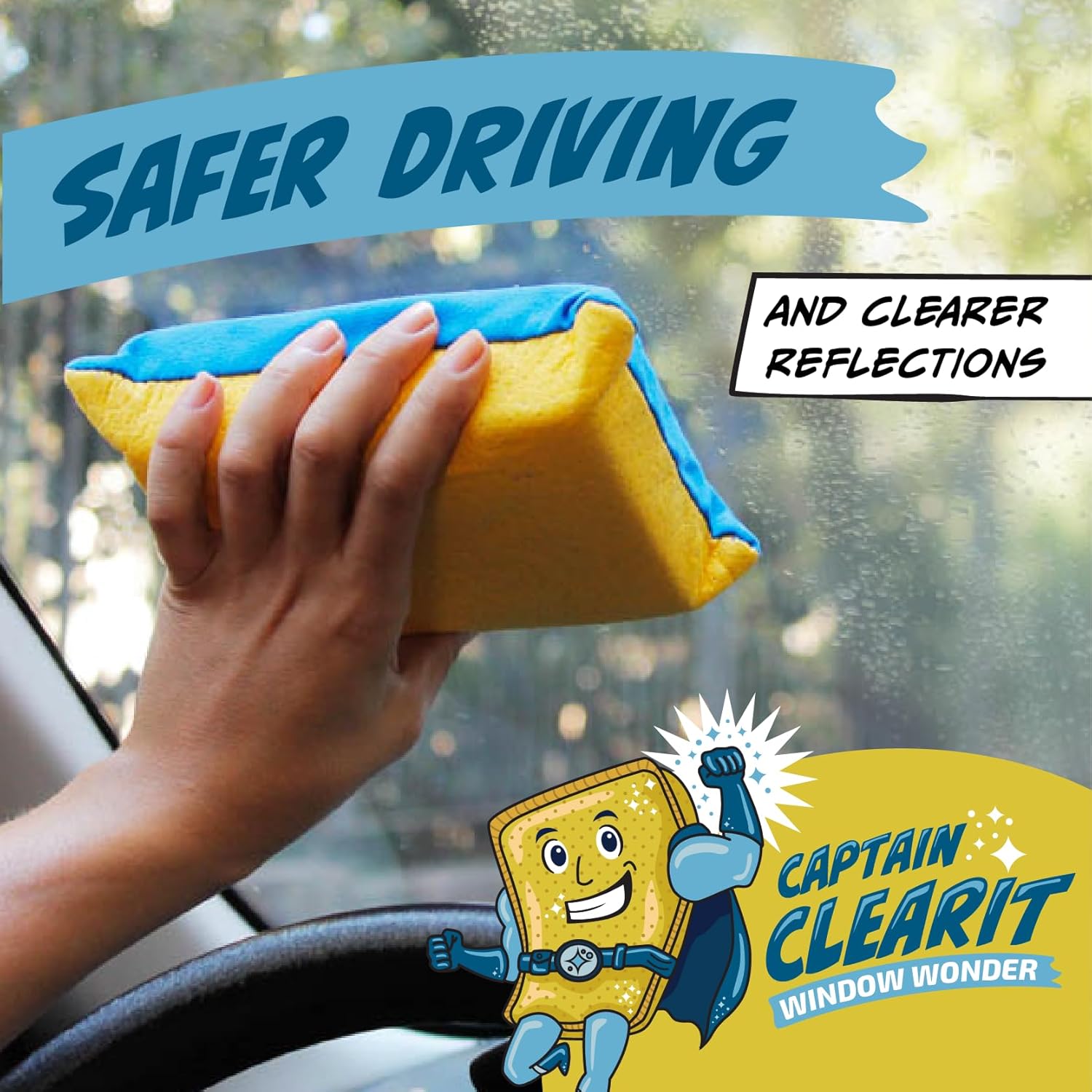 Skiennix Window Cleaner Tool - Non-Scratch, Super Absorbent Sponges for Car Glass | 2-Pack, 6 x 4.5 x 2 in