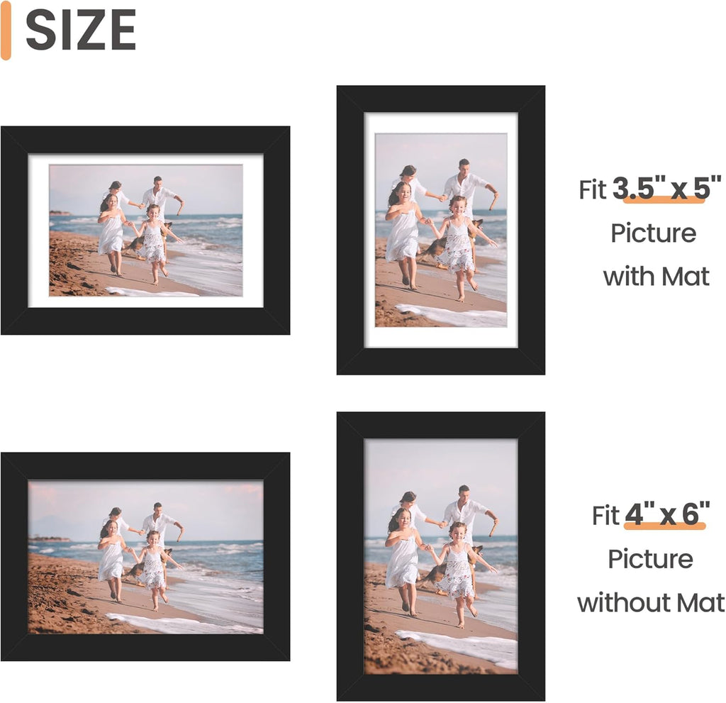 Upsimples 4x6 Picture Frame - Versatile Display for 3.5x5 or 4x6 Photos | Black, 1 Pack