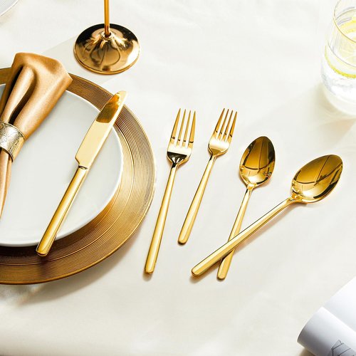 KINGSTONE 20-Piece Gold Silverware Set | 18/10 Stainless Steel, Mirror Polished, Dishwasher Safe for Home & Events