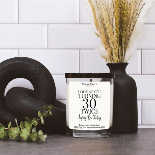 Cedar Crate Market 60th Birthday Gifts for Women Men, Happy 60th Birthday Decorations Candles Gift for Her Him, Funny 60 Years Old Ideas, Buttercream Vanilla Scented Soy Wax, Handmade in USA