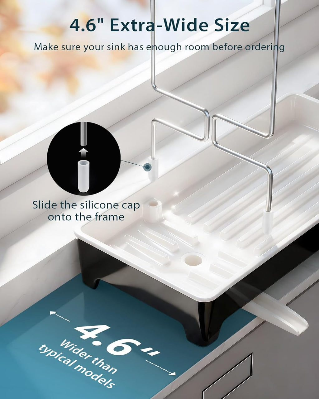 Minimalist Sink Caddy - Rustproof Kitchen Sponge Holder with 304 Stainless Steel Brush Rack | Large Black Design