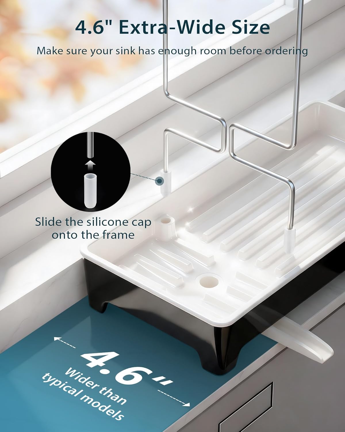 Minimalist Sink Caddy - Rustproof Kitchen Sponge Holder with 304 Stainless Steel Brush Rack | Large Black Design