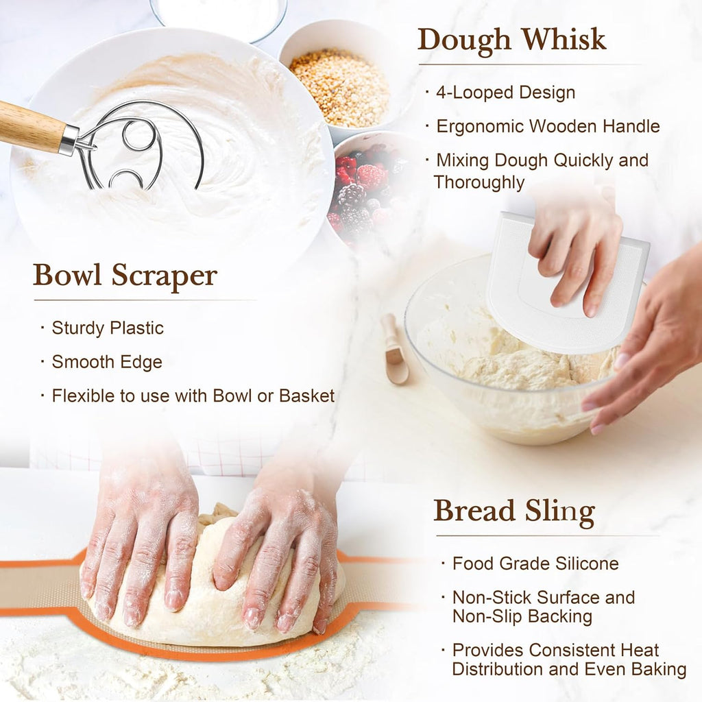 TeamFar Sourdough Bread Baking Kit - 9” Round & 10” Oval Proofing Baskets, Cloth Liner & Accessories