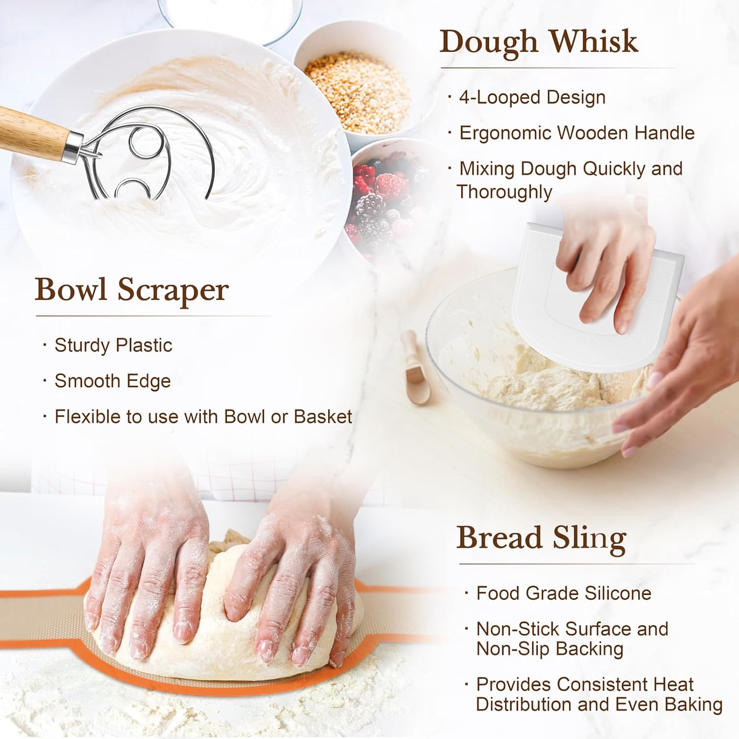 TeamFar Sourdough Bread Baking Kit - 9” Round & 10” Oval Proofing Baskets, Cloth Liner & Accessories