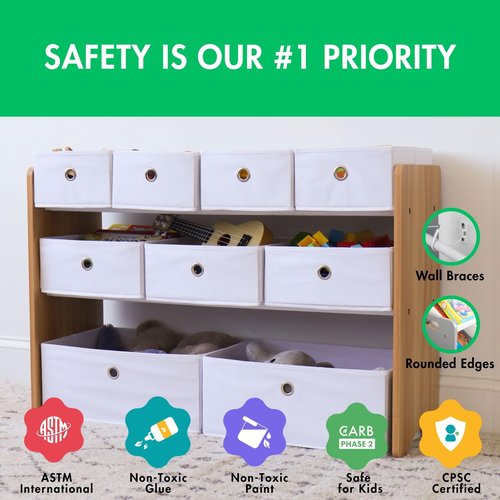 Humble Crew Toy Storage Organizer with 9 Removable Fabric Bins, Light Grey/Grey – Premium Playroom Toy Organizer for Toddlers Ideal for Kids' Rooms, Playrooms, and Nurseries - Modern Toy Bins for Kids
