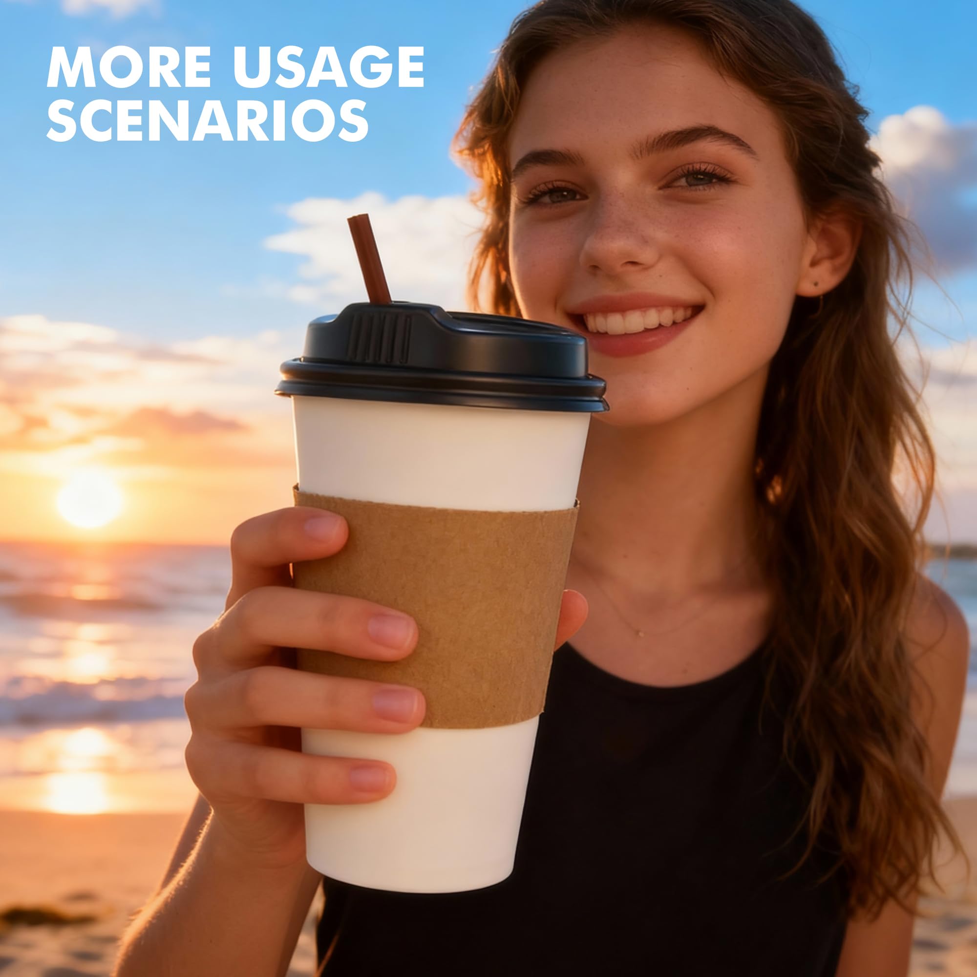 RACETOP 16 oz 100 Pack Disposable Paper Coffee Cups with Lids, Sleeves and Stirrers, Hot Cups, Paper Cups with Lids, Sleeves and Stirrers, Ideal for Home/Office