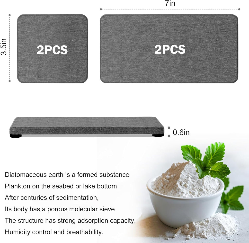 Skiennix Water Absorbing Stone Tray - Fast Drying Diatomite Coaster Set | 4PCS for Kitchen & Bathroom
